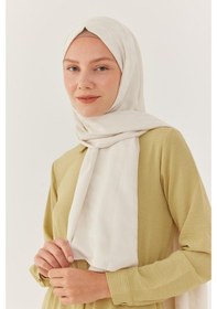 Resim Mirsoy Scarf Kazayağı Desen İpeksi Jakar Şal - Krem Krem 
