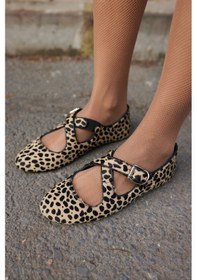 Resim Balero Kadın Beyaz Siyah Leoapar Tay Gercek Deri Babet Leopar Tay 