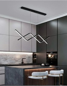 Resim Utku Siyah Renk Modern Tasarım Yemek Masası Üstü - Mutfak - Salon Beyaz Led Sarkıt Avize Siyah 