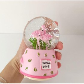 Resim Kar Küresi Işıklı Müzikli Plamingo Tasarımlı Kar Küresi Biblo Seviğili Arkadaş Dogum Ğünü 