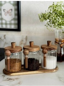 Resim Qerhome Akasya Kaşıklı Standlı Cam Kavanoz Seti 550 Ml Beyaz 