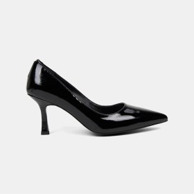 Resim Desa Kadın Siyah Sivri Burunlu Klasik Rugan Deri Stiletto 