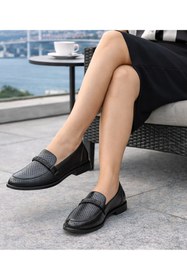 Resim TwoEgoist Kadın Hakiki Deri Günlük Tokalı Klasik Babet Loafer Ayakkabı 