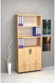 Resim KOBİÇ KOBİÇ OFİS DOSYA DOLABI KİLİTLİ YARIM KAPAK SUNTALAM DOLAP 80X35X185 CM (MEŞE) 