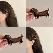 Resim 1 Adet Sevimli Dachshund Köpek Saç Tokası - Vintage Tarzı Reçine Hayvan Şekilli Peruk Tokası 
