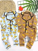 Resim 9-12-18-24 Ay Garfield Baskılı Düğme Kapamalı 2li Kız Erkek Bebek Pijama Takımı Kahverengi Kahverengi 