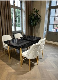 Resim Msy Home Traverten/sonomo/siyah Mermer Gold/krom Ayaklı Mdf 80 130 Kelebek Açılabilr Yemek Masası Siyah Mermer Gold 