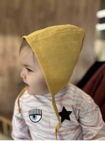 Resim runbaby Tek Kat Müslin Çift Taraflı Bebek Bonnet Şapka (3-9 AY) - Hardal 