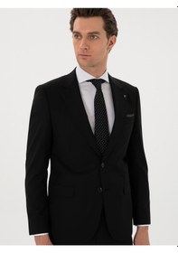 Resim Cacharel Siyah Slim Fit Çizgili Yün Takım Elbise 