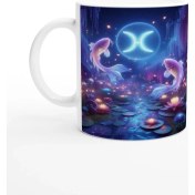 Resim Balık Burcu Baskılı Kahve Kupası - Ay Işığında Zodyak Bahçesi Vs3 