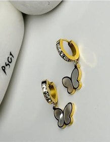 Resim K20 Titanyum Çelik Küpe, Taşlı Kelebek Tasarım, Klipsli, Moda Küpe 