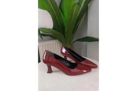 Resim Difolia Kadın Sity Bordo Rugan 6 cm Ince Topuklu Stiletto 