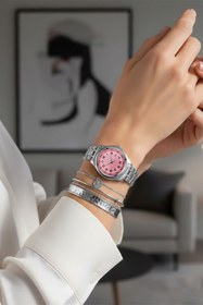 Resim Nicevia Pembe Çevreli Yuvarlak Kadran Unisex Saat - Çelik Zincir 
