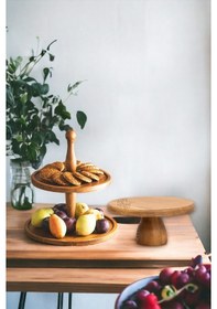 Resim Justwood 2 Li 2 Katlı Kek Stantı Ve 25/10 Cm Lucca Pasta Sunumluk 