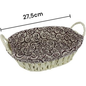 Resim Hasır Rattan Ekmeklik Ekmek Sepeti Oval Kumaşlı Krem 