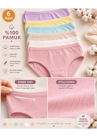 Resim Tutku Yumuşacık Fitilli Doku Kız Çocuk Slip Külot 6 Adet Çok Renkli 