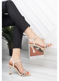Resim Kadın Taşlı Krem Dress Topuklu Ayakkabı Stiletto Krem 