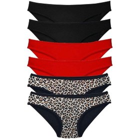Resim 6 Adet Özel Set Likralı Yumuşak Dokulu Kadın Slip Külot Leopar Siyah Kırmızı Çok Renkli 