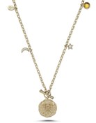 Resim Zodiac Gold Coin Akrep Burcu Pırlanta Taşlı 14 Ayar Altın Kadın Kolye 