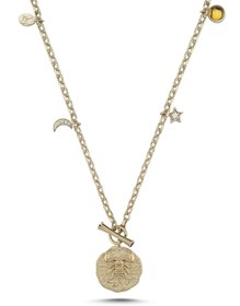 Resim Zodiac Gold Coin Akrep Burcu Pırlanta Taşlı 14 Ayar Altın Kadın Kolye 