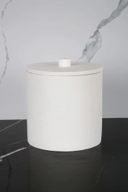 Resim Mermer Desenli Beton Çöp Kovası Banyo Mutfak Tuvalet Wc 18 Cm 4 Litre Beyaz 