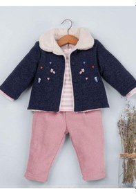 Resim Baby Rose Kız Bebek Örme Kot Ceket Pantolonlu 3 Lü Takım-14925 Çok Renkli 