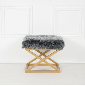 Resim Evodeko Altın Ayaklı Füme Peluş Puf 