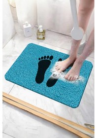 Resim Ayak İzli Banyo Paspası Kaymaz Taban Yumuşak Ve Esnek Paspas Islak Zemin Hijyenik Paspas 40x60 Cm Mavi 