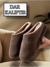 Resim Behtah Kundura Nakışlı Kadife Erkek Önü Kapalı Kışlık Terlik Günlük Ev İçi Terlik Çeyiz Bohça 