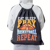 Resim 1 adet Yemek Uyku Basketbol Tekrar Çekme İpi Sırt Çantası, Erkekler ve Kadınlar için Basketbol Spor Çantası, Basketbol Oyuncusu Hediyeleri, Basketbol Severler için Basketbol Hediyesi, Siyah 