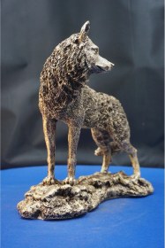 Resim Özel Tasarım Kurt Heykel Biblo Alfa Kurt Hediyelik Dekoratif Aksesuar 24 Cm Altın 