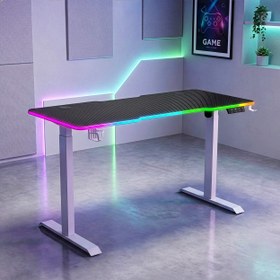 Resim G-Flex RGB Aydınlatmalı Elektrikli Yükseklik Ayarlı Oyuncu Masası - Beyaz / Siyah / 140x60 