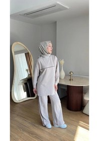 Resim Mihran Butik Olivia Kadın Mevsimlik Penye Alt Üst Spor Ve Rahat Tesettür İkili Takım Bej 