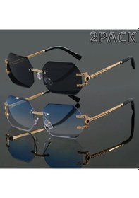 Resim Willowhaven 2 Adet Unisex Gözlük Altın Çerçeve Siyah Gradient Mavi Lens Parti Moda Aksesuar 12+ 