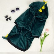 Resim Büyük Irklar için Makine Yıkamalı Polyester Knit Kumaş ile Dinozor Temalı Köpek Dönüşüm Hoodie - Kış Flanel Üst Giyim, Kapüşon, Zip ve Hayvan Tasarımı 