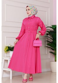 Resim Sevitli Beli Lastik Detaylı Yasemin Elbise-pembe-4822 Pembe 
