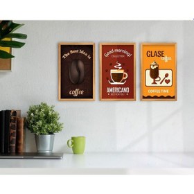 Resim Bk Home Coffee Tasarımlı Dekoratif 3’Lü Retro Ahşap Tablo-3 (551047424) 