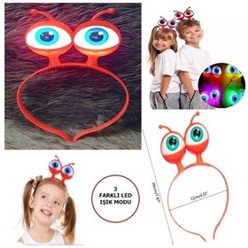 Resim Led Işıklı Pilli 3 Farklı Modda Yanan Uzaylı Göz Parti Tacı Kırmızı Renk 18x12 Cm Diğer 