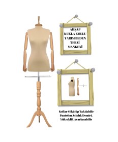 Resim 38 Beden Ahşap Kollu Terzi Mankeni Vitrin Mankeni Cansız Manken İğne Batmaz 