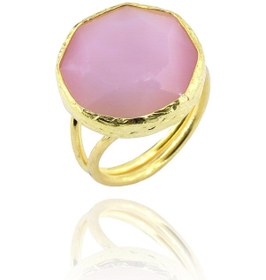 Resim Beyisa Güneş Taşı Serisi Kedi Gözü Yuvarlak Pembe 22 Ayar Gold Altın Sarı Kaplama Kadın Yüzük 