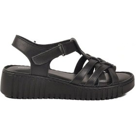 Resim Pierre Cardin Siyah Hakiki Deri Cırtlı Kadın Günlük Topuklu Sandalet Pc-54787 Z Siyah 