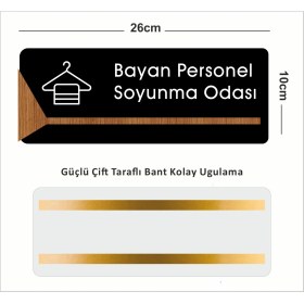 Resim Bayan Personel Soyunma Odası - Ofis Kapı Isimliği, Yönlendirme Levhası 26X10CM - Siyah & Ceviz 