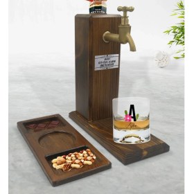 Resim BK Kişiye Özel Harf ve Isim Tasarımlı Viski Bardağı & Musluklu Doğal Ahşap Içki Standı & Masif Ahşap Dikdörtgen Sunum Tabağı Çerezlik Hediye Seti-4 