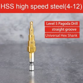 Resim Titanyum Yüksek Hızlı Çelik Adım Matkap, 4-12mm - Ahşap ve Metal için Çok Yönlü, Altıgen Shank Tasarımı, Dayanıklı HSS Titanyum Kaplamalı Bit 