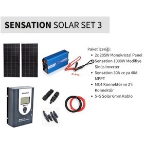 Resim Sensation Solar Set Paket 3 Karavan,bağ Evi Monokristal Güneş Paneli-mppt-inverter Modifiye Sinüs 