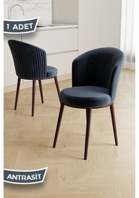 Resim Canisa Risa Serisi 1 Adet Antrasit Mutfak Sandalyesi Kahverengi Metal Ayak 1.sınıf Babyface Kumaş Antrasit Sandalye Kahve Ayak 