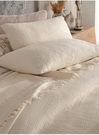 Resim destinyhometex Ivory Renkli 4 Katlı Muslin %100 Pamuk Çift Kişillik Yatak Örtüsü/Pike 230x250 Cm Battal Boy 