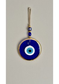 Resim No:6 Altın Yaldız Kenarlı Cam Nazar Boncuğu Jüt İpli Duvar Süsü 