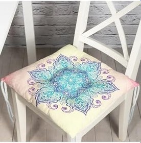 Resim RealHomes Pembe Zeminde Mavi Mandala Çizimli Modern Pofidik Sandalye Minderi 