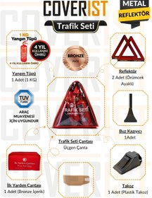Resim COVERİST Üçgen Trafik Seti ve İlk Yardım Seti - 4 Yıllık 1 KG Yangın Tüpü - Bronze 